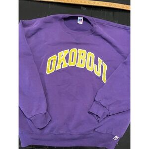 Russell Athletic Okoboji Sweatshirt Purple XL Crewneck Pullover Spell Out